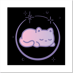 Cute Cat Kitten Kitty in Space Galaxy Posters and Art